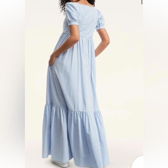 Brooks Brothers Regency Seersucker Sundress White Blue Size 12 Stretch Cotton - Picture 5 of 9